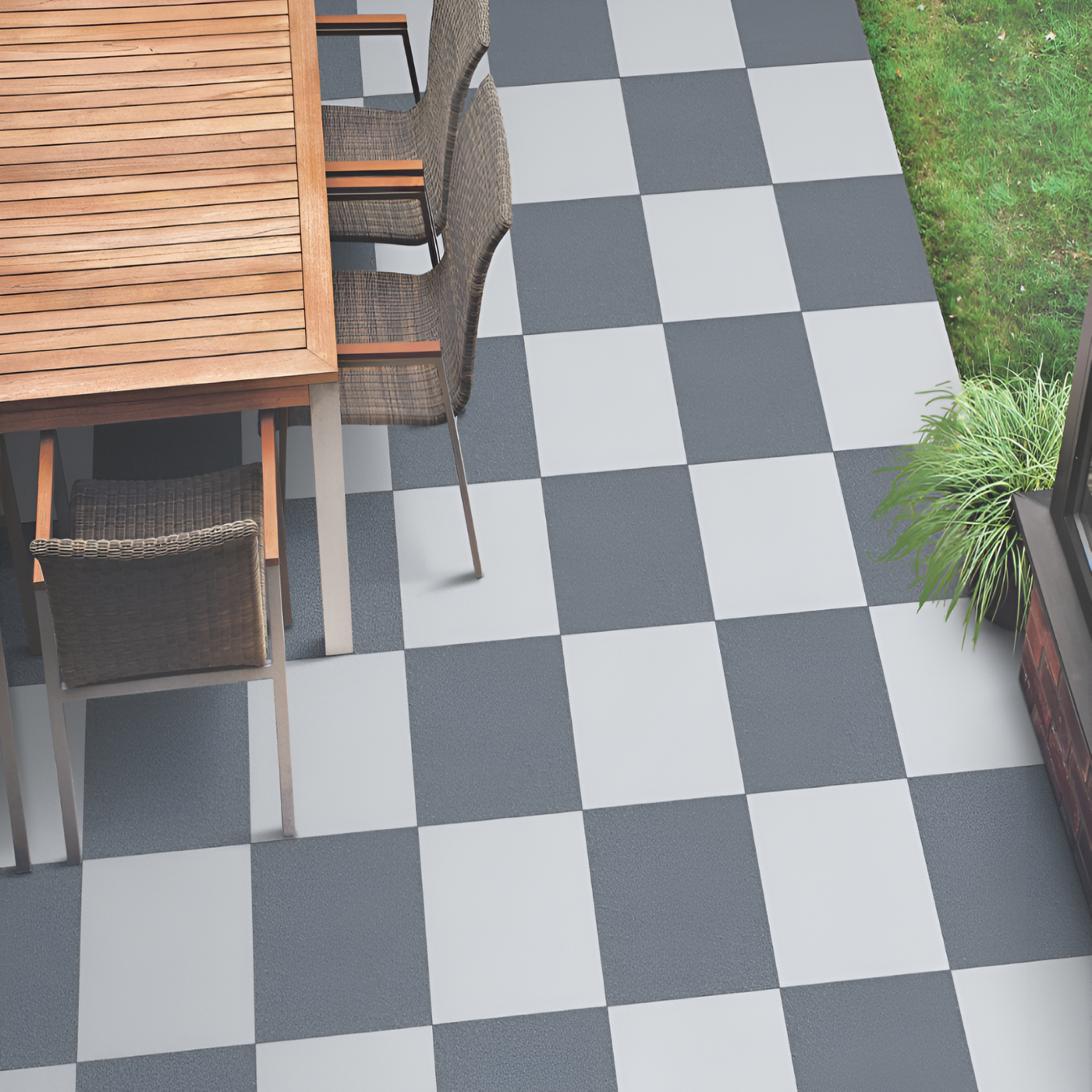 Classic Grey and White Checkered Patio Inspiration