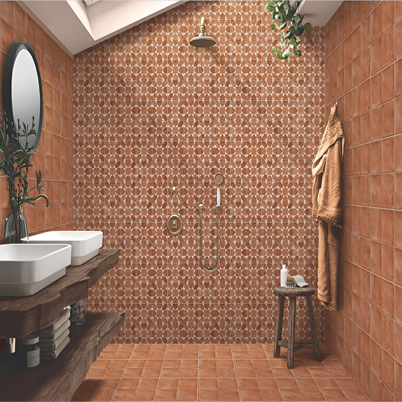 Artistic Terracotta Deep Punched Bathroom Inspiration
