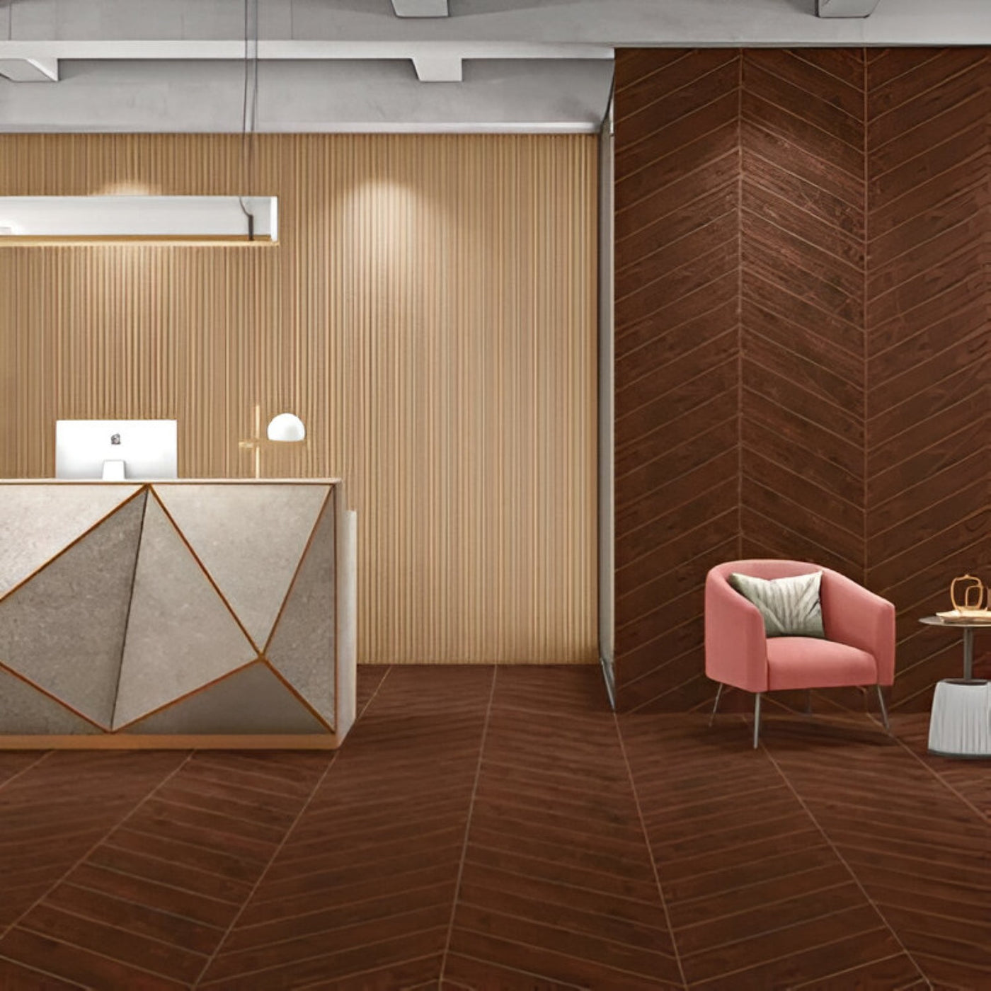 Bold Brown Walnut Chevron Reception Inspiration