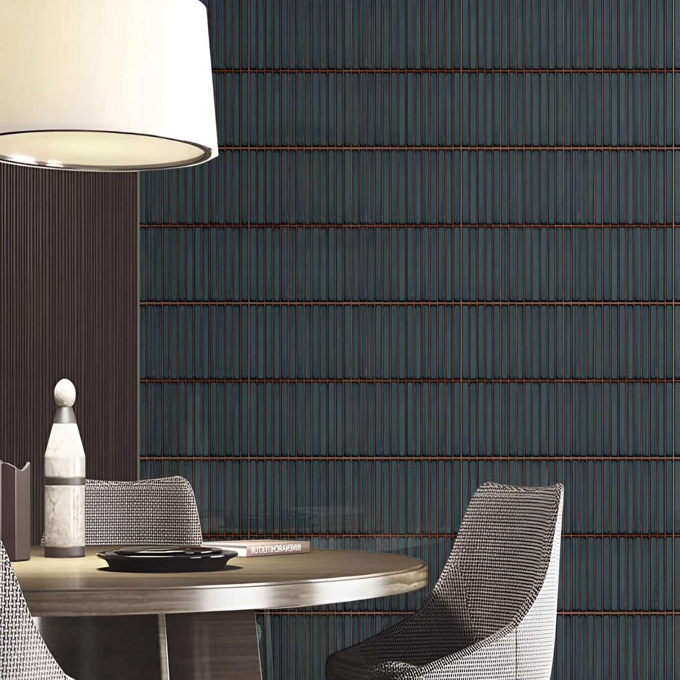 Deep Cyan Linear Fluted Office Wall