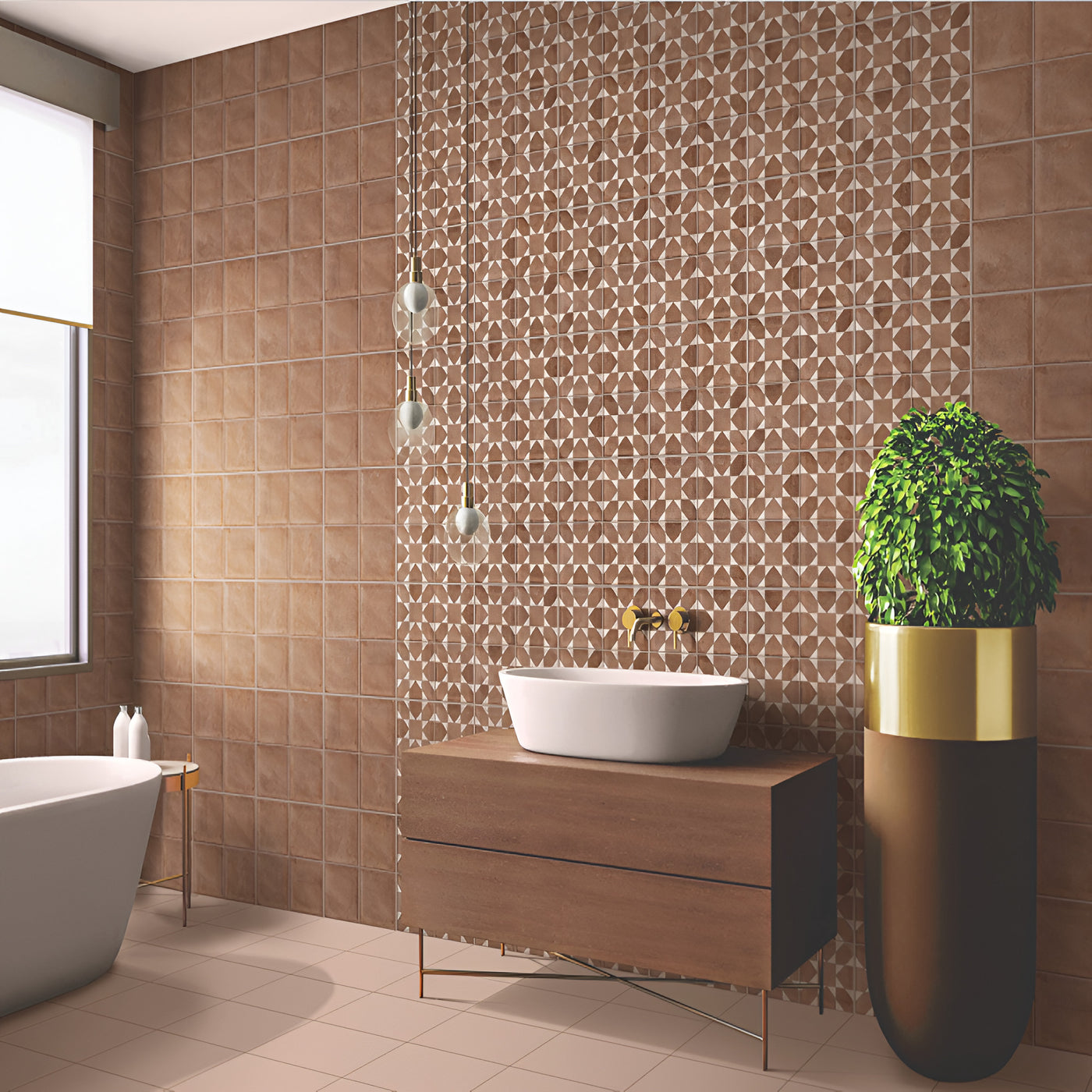Artistic Glossy Aqua Deep Punched Bathroom Inspiration