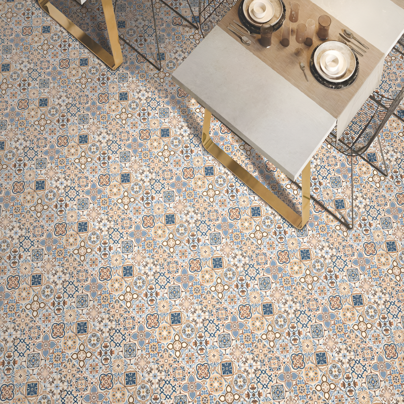 Artistic Hazel Moroccan Printed Intricate Cafe Floor Decor
