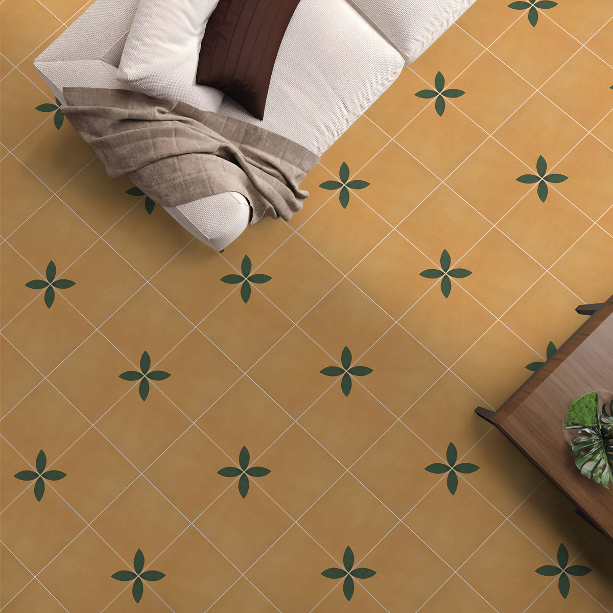 Warm Yellow Leaf Athangudi Living Room Inspiration