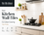 Modern Indian kitchen featuring glossy white wall tiles with gas stove, wooden accents, open shelf décor, and text overlay highlighting heat resistant, stain resistant, easy-to-clean, and long-lasting kitchen wall tiles by The Tiles House.