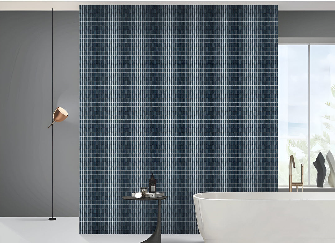 108 MN Blue Ceramic Tile 12x24 inch with glossy finish, perfect for modern kitchen and bathroom walls.

