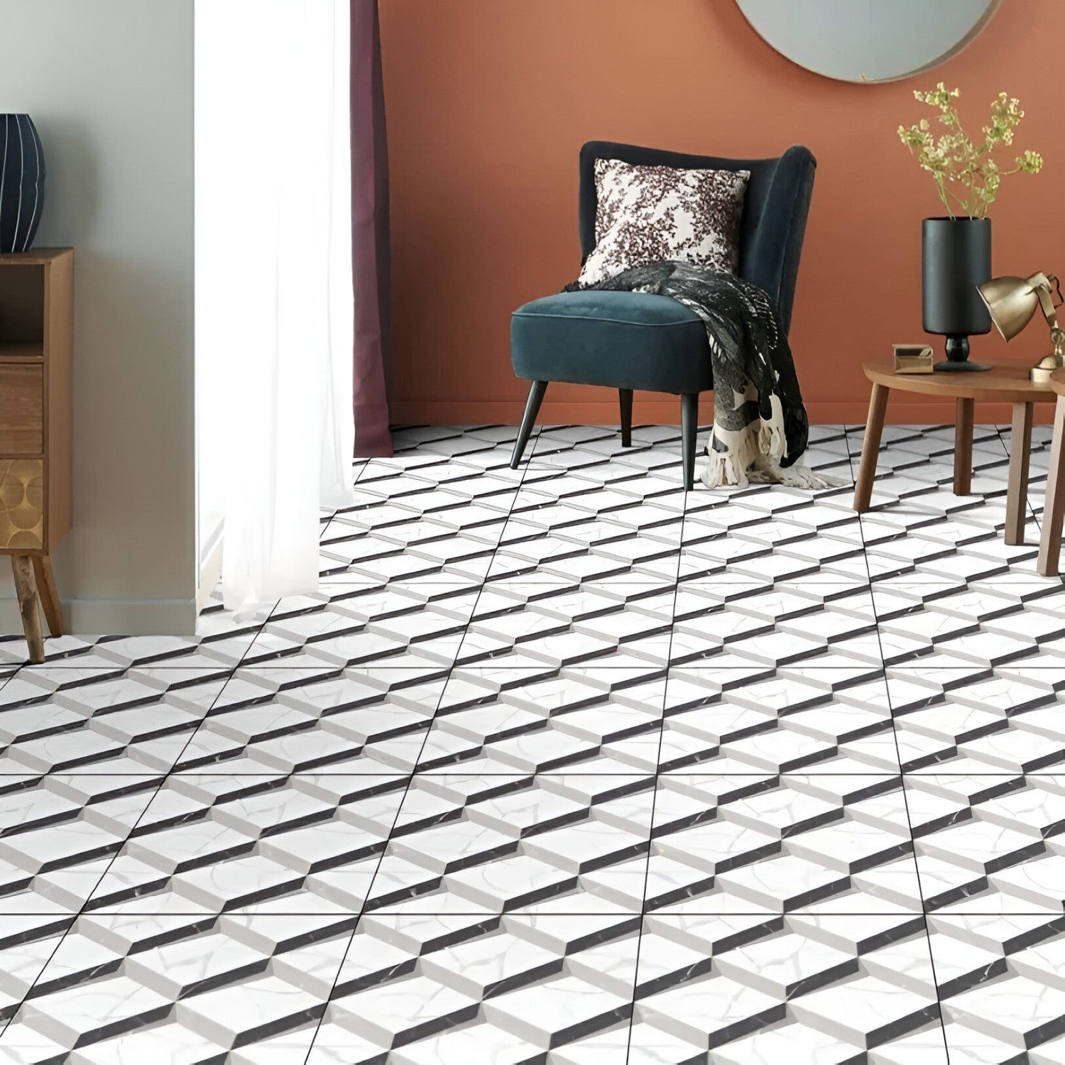 11162 Marble Ceramic Tile 24x24 Inch, featuring smooth white marble tones with subtle gray veining, ideal for sophisticated and durable flooring or wall applications.
