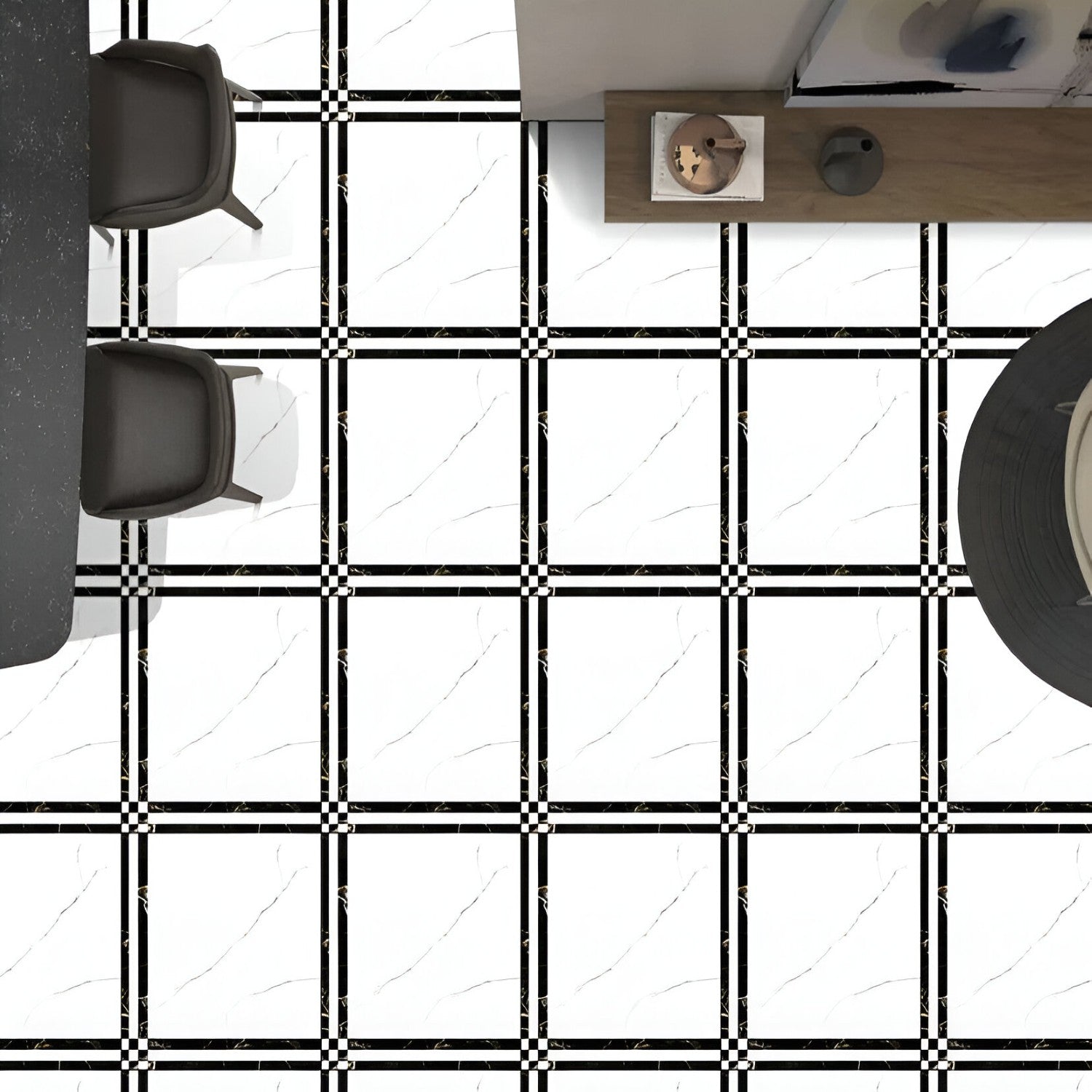 11174 Marble Ceramic Tile 24x24 Inch, featuring smooth white marble patterns with soft gray veining, perfect for stylish and durable flooring or wall applications.
