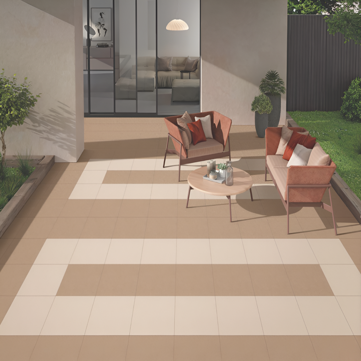 1668/1669 Rustic Vitrified Tile 16x16 inch with a matt finish, featuring a natural rustic texture in earthy tones, durable and scratch-resistant surface, ideal for traditional and contemporary floors and walls.
