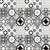 1901 Moroccan Tile – 24x24 inch vitrified tile featuring a monochrome patchwork of traditional Moroccan motifs in black, white, and grey tones for a vintage-inspired aesthetic.