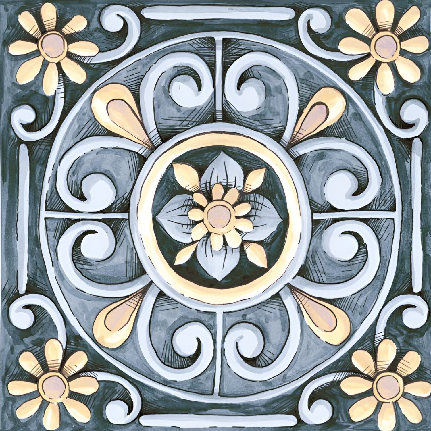 20063-6 Moroccan Vitrified Matt Tile – 8x8 inch tile with intricate floral and star motifs in a traditional Moroccan style, finished in a soft matte texture.