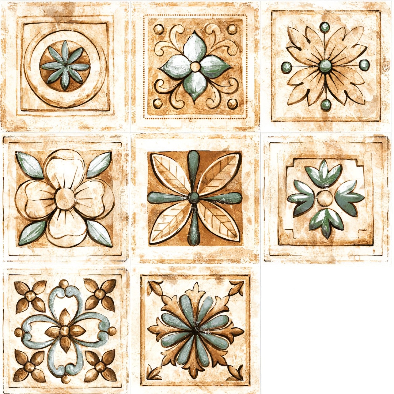 20064 Moroccan Vitrified Matt Tile 8x8 inch with intricate Moroccan-inspired patterns, muted earthy tones, and matte finish, ideal for decorative flooring, accent walls, or backsplash applications
