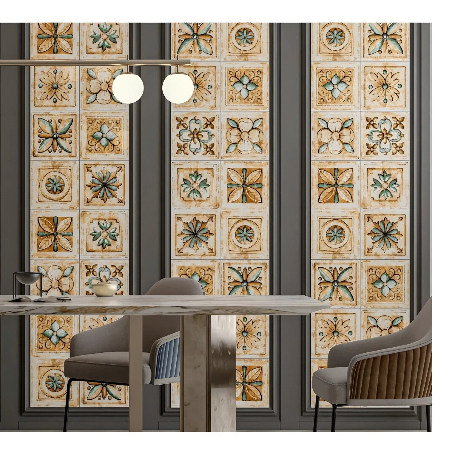 20064 Moroccan Vitrified Matt Tile 8x8 inch with intricate Moroccan-inspired patterns, muted earthy tones, and matte finish, ideal for decorative flooring, accent walls, or backsplash applications
