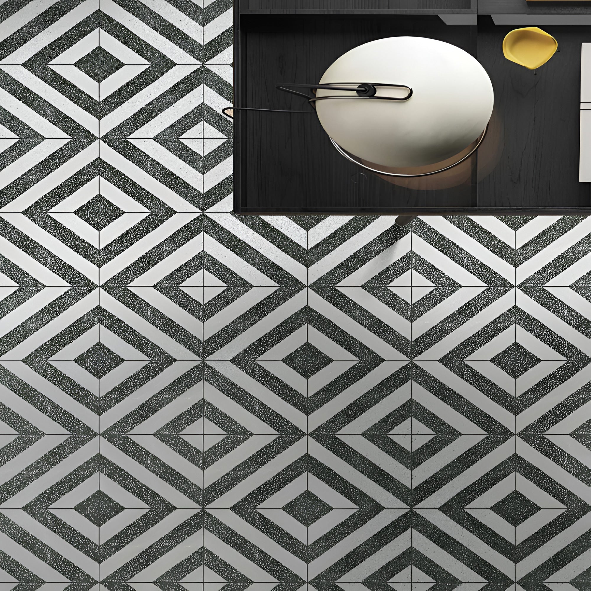 20454 terrazzo vitrified tile in 12×12 inch size featuring a smooth matt finish, suitable for wall and floor installation, showcasing a refined terrazzo pattern ideal for modern interiors.