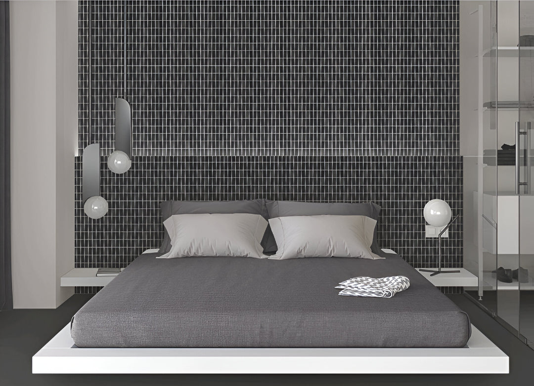 226 MN Black Ceramic Tile 12x24 inch with a glossy finish, ideal for high-contrast wall designs in bathrooms and kitchens.

