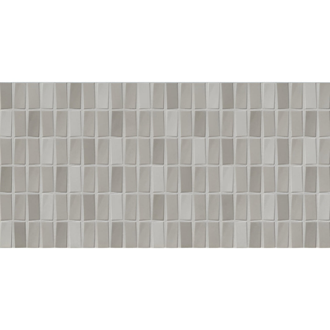 227 MN Grey Ceramic Tile 12x24 inch with a glossy finish, ideal for modern wall interiors in kitchens and bathrooms.

