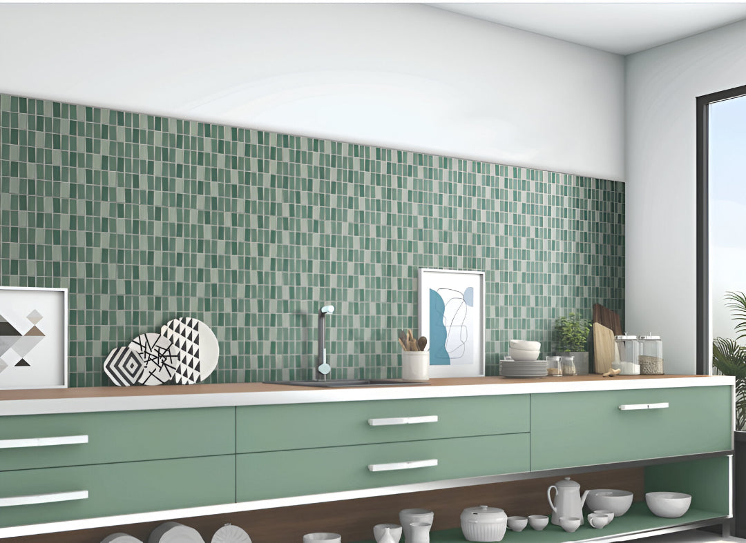 230 MN Green Ceramic Tile 12x24 inch glossy finish with rich emerald tone for kitchen and bathroom walls.

