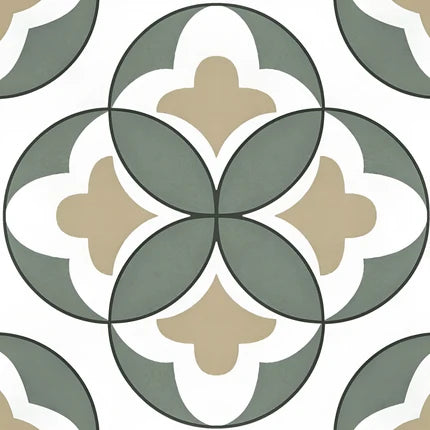 Green Moroccan vitrified tile with intricate printed rangoli design in matt finish, 12x12 inch wall and floor tile showcasing artistic patterns and elegant surface detailing for modern interiors
