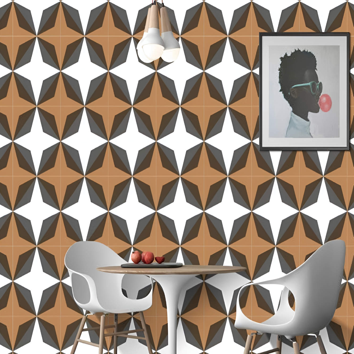 303004 Moroccan Vitrified Tile – 12×12 inch matte vitrified tile featuring an elegant printed Moroccan geometric pattern in neutral beige and light gray tones, designed for stylish wall or floor installations.