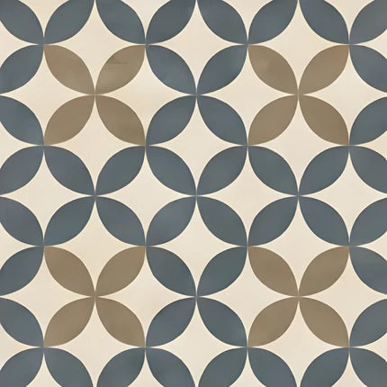 303005 Moroccan Vitrified Tile – 12×12 inch matte vitrified tile in cream and light grey tones, featuring a printed Moroccan-rangoli pattern with geometric star and floral motifs for subtle yet stylish floor and wall accents.