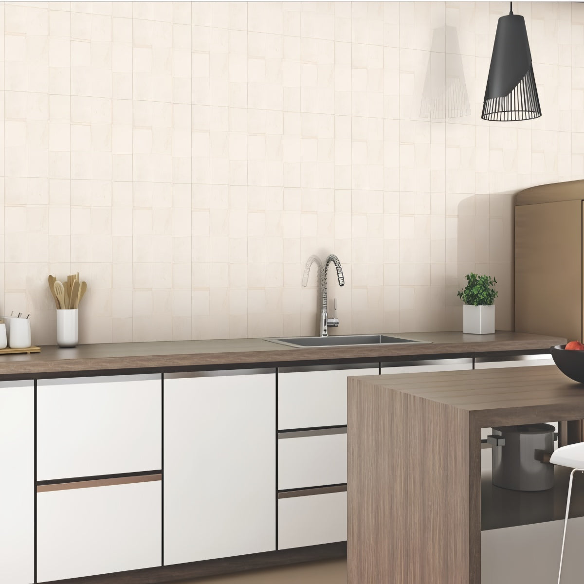 303 MN Tile 12x12 Inch – Soft ivory-beige matte wall tile with rustic texture and neutral finish.

