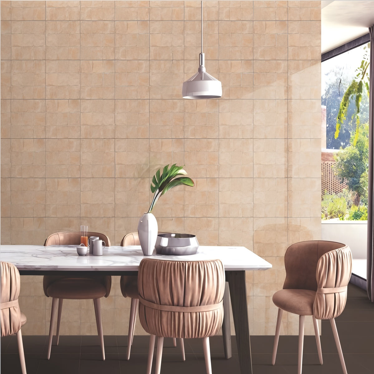 304 MN Tile 12x12 Inch – Terracotta peach matte ceramic tile with rustic finish for kitchen or bathroom walls.
