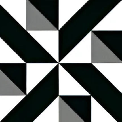 3092 Moroccan Ceramic Tile – 24x24 inch tile featuring black and white Moroccan patterns with symmetrical floral and geometric designs, ideal for striking interior decor.