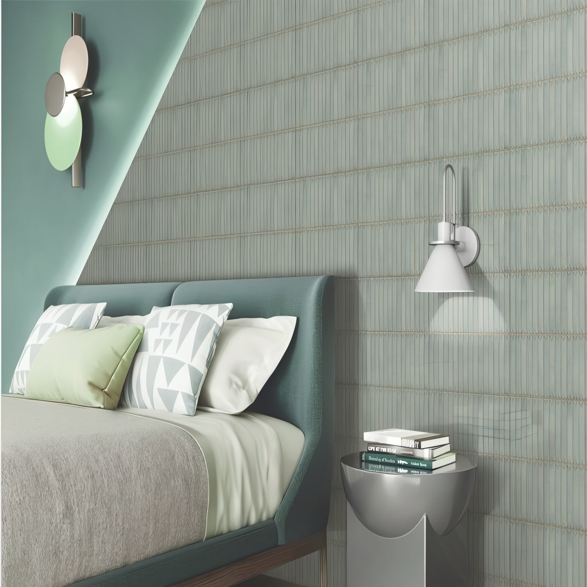 314 MN Tile 12x12 Inch – Aqua green matte wall tile with vertical ribbed texture for serene, modern interiors.

