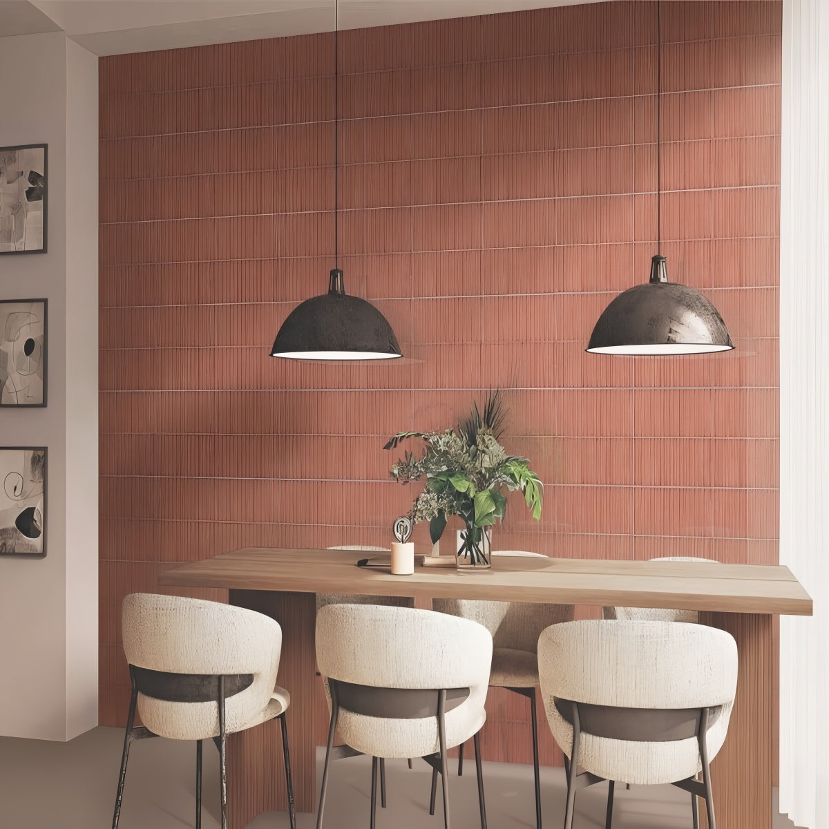 315 MN Tile 12x12 Inch – Terracotta red matte wall tile with ribbed vertical texture for warm, rustic interiors.

