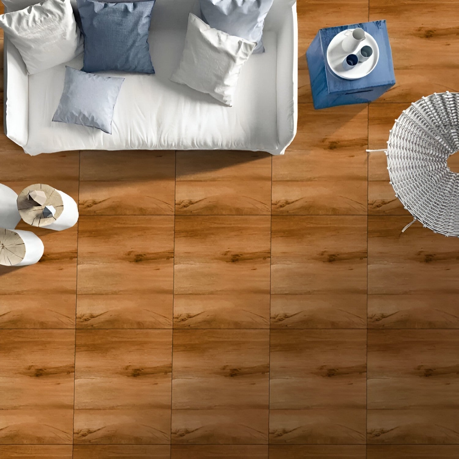 40004 Wooden Ceramic Tile 24x24 Inch, featuring natural wood-like patterns with warm brown tones, perfect for adding a rustic and durable finish to floors or walls.
