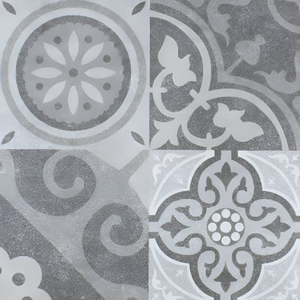 4024 F-HL Moroccan vitrified floor tile in 16x16 inch size featuring an elegant printed Rangoli-inspired design with a smooth matt finish, ideal for enhancing living rooms, bedrooms, and artistic interior flooring spaces.