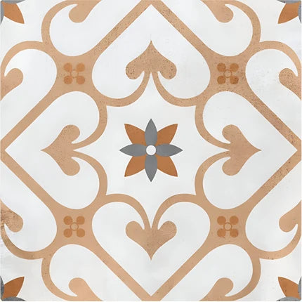 4092-AO Moroccan vitrified floor tile with detailed printed Rangoli and Moroccan-inspired artwork, featuring a soft matt finish and elegant surface pattern designed for stylish indoor flooring applications.