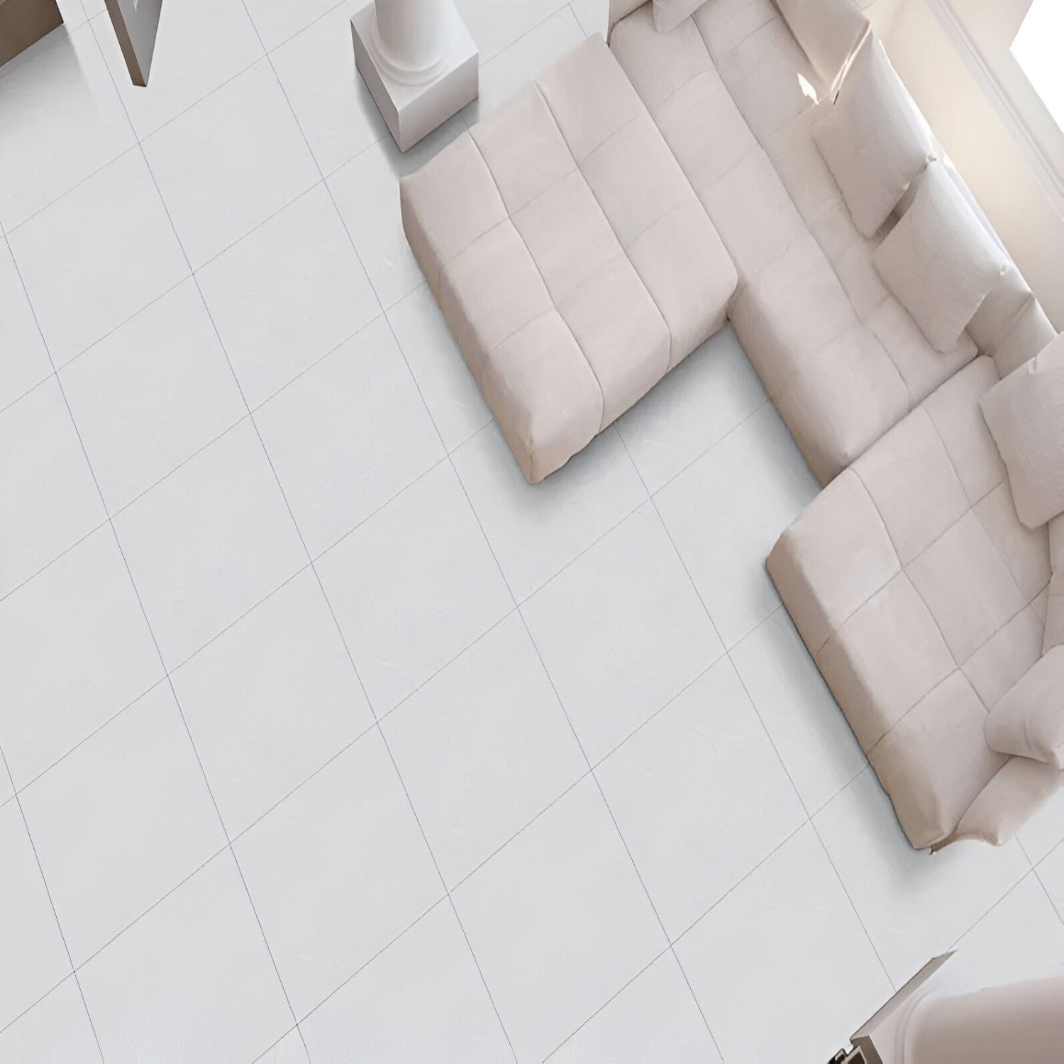 50075 Marble Ceramic Tile 24x24 Inch, featuring elegant white marble patterns with subtle gray veining, ideal for sophisticated and durable flooring or wall applications.
