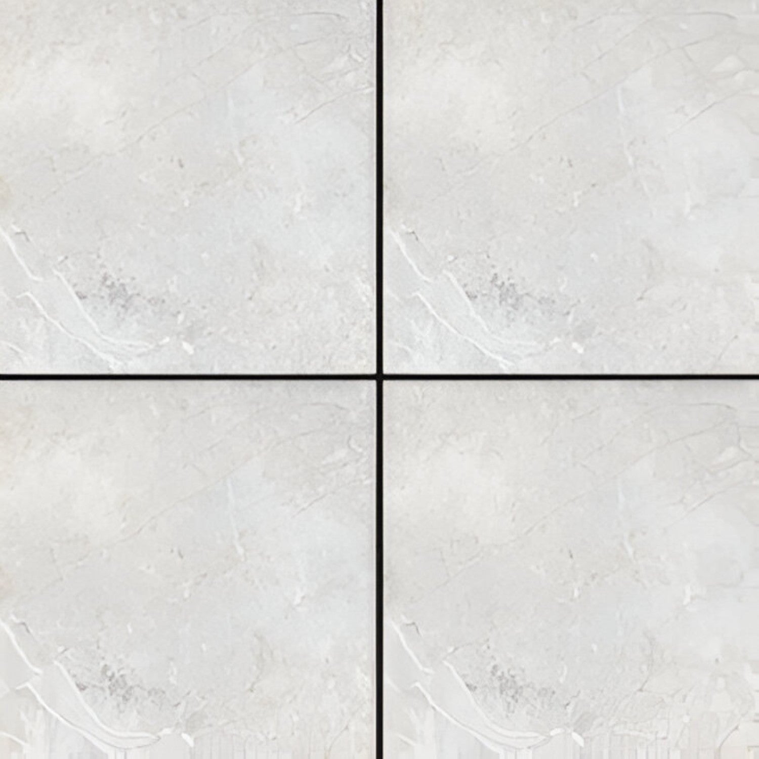 50144 Marble Ceramic Tile 24x24 Inch, featuring refined white marble patterns with delicate gray veining, ideal for stylish and durable flooring or wall applications.
