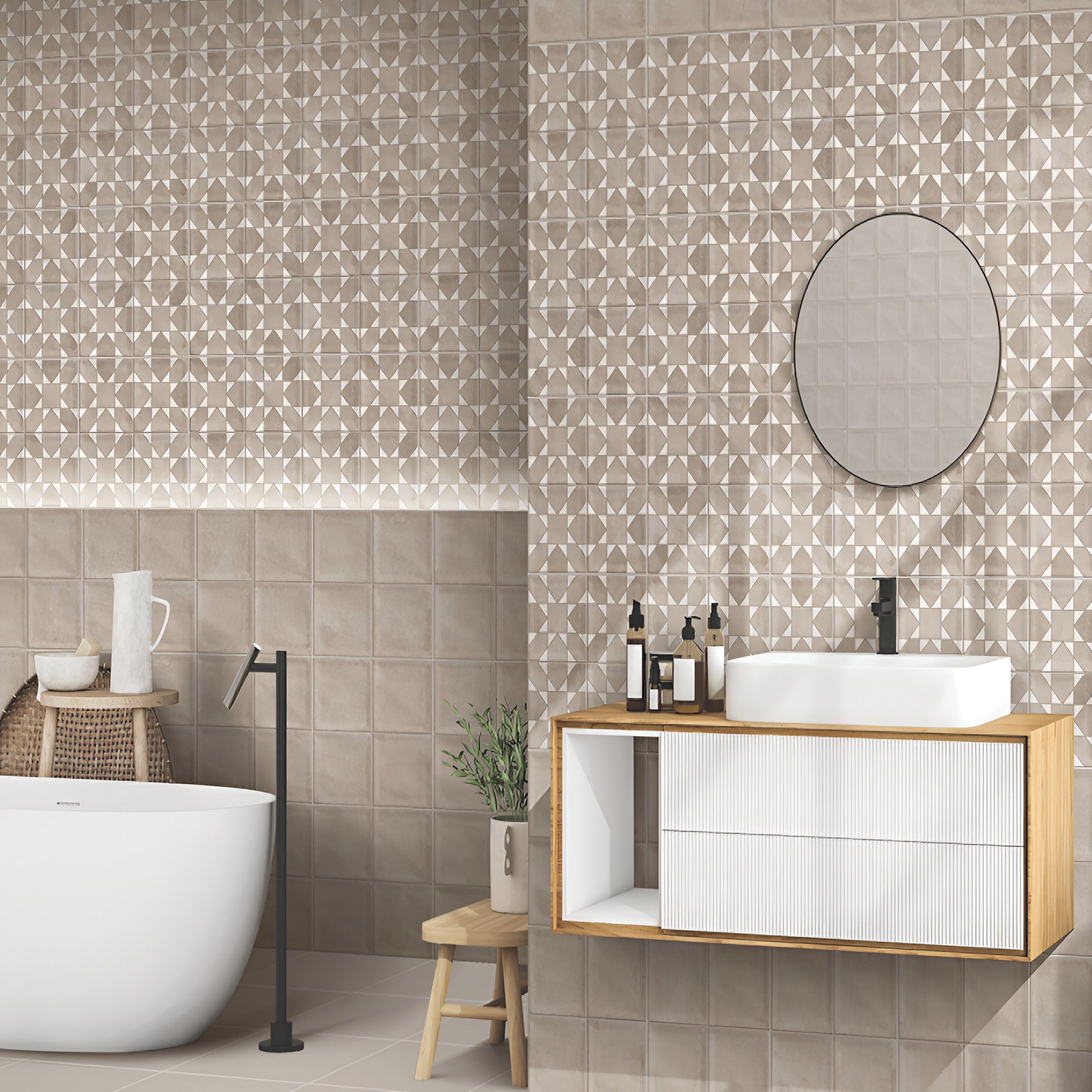 504-L ceramic wall tile in 12×12 inch size featuring a glossy finish with deep punched solid color texture, designed for elegant wall applications in modern interiors such as bathrooms, kitchens, living rooms, and feature walls
