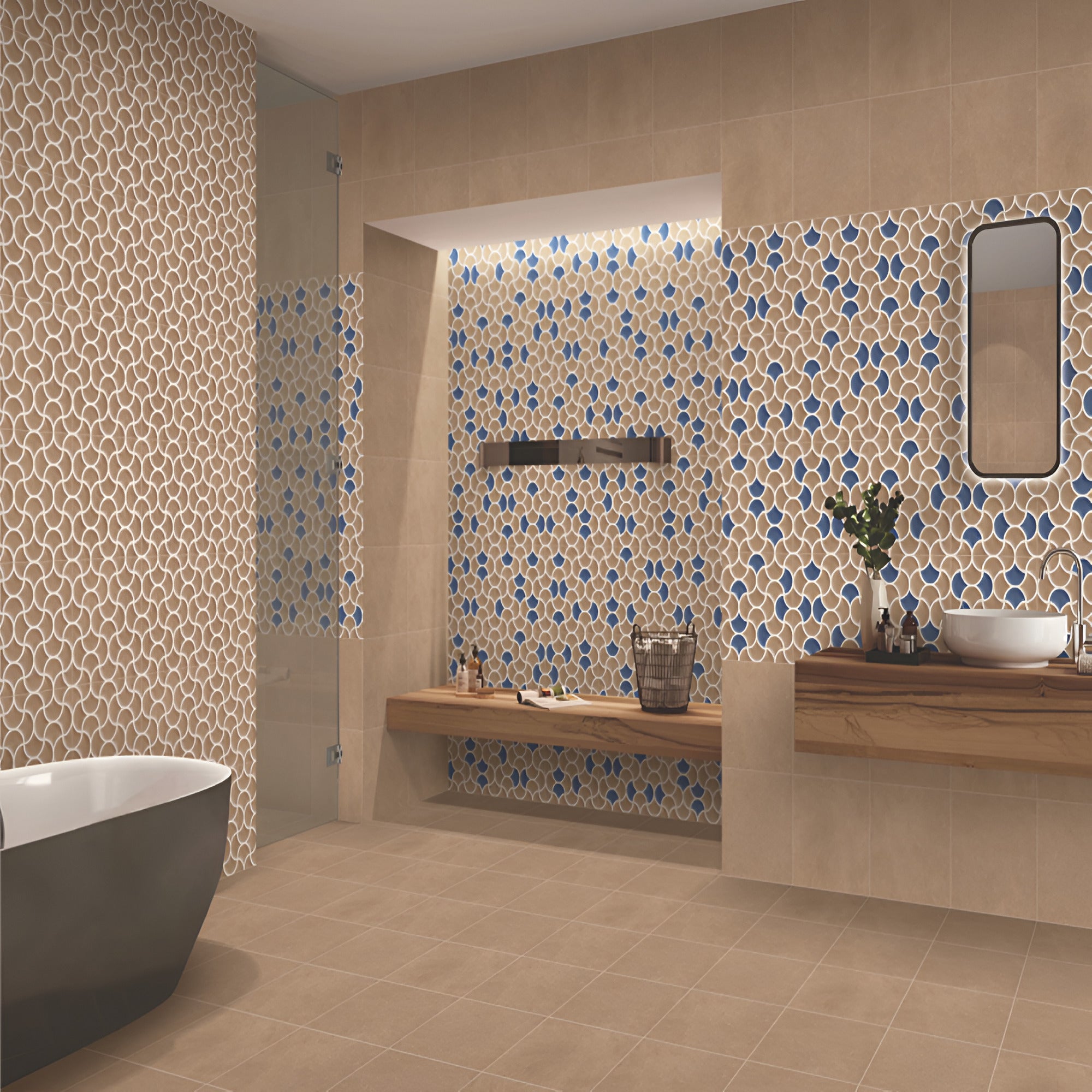 505-MN ceramic wall tile with deep punched embossed texture and highlighted detailing in a 12 inch by 12 inch format for interior wall décor