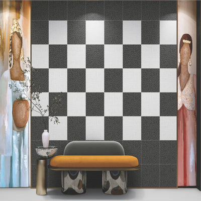 Artistic Charcoal Checkerboard Living Room Inspiration