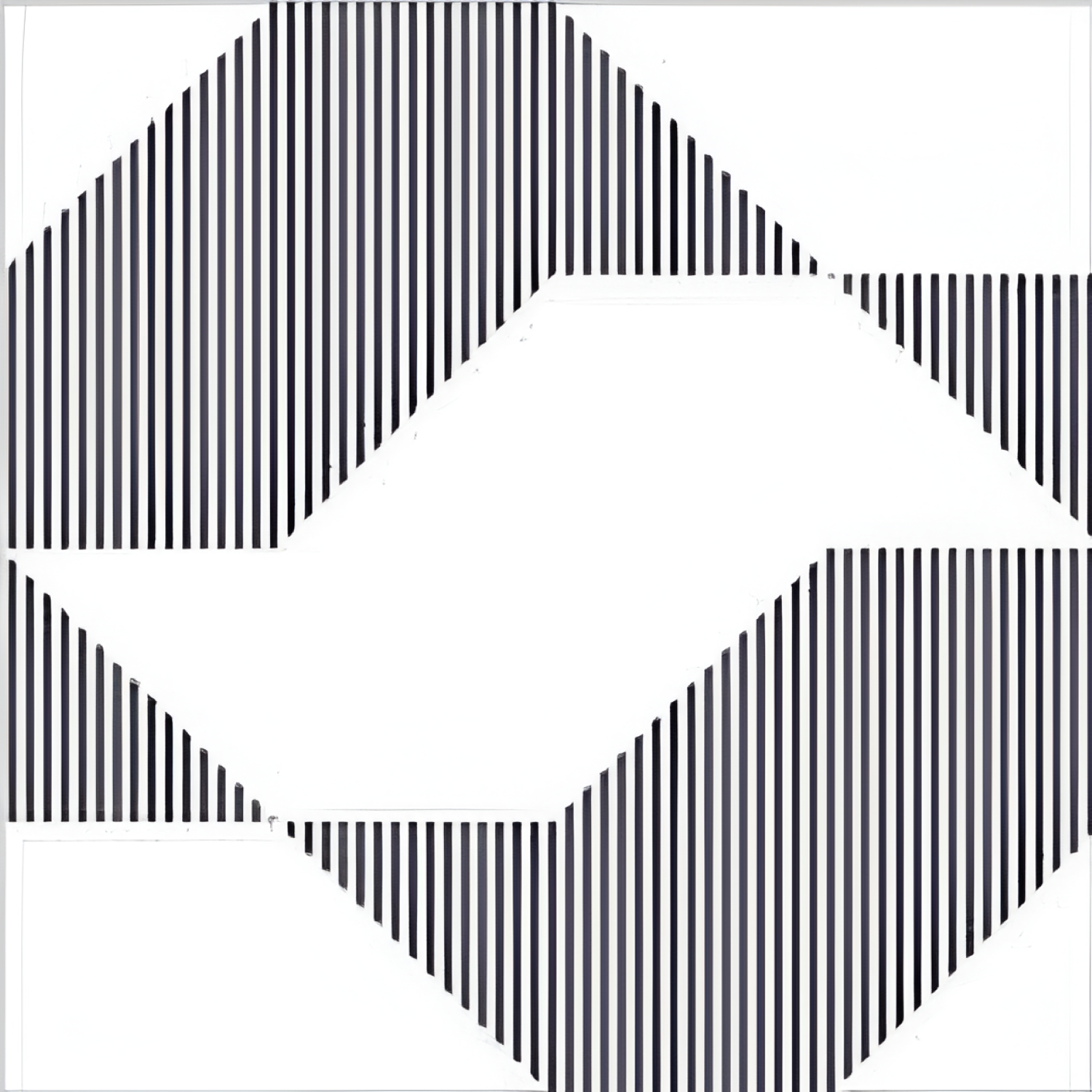 513 Decor Moroccan Vitrified Tile 12x12 inch showcasing a black and white geometric design with bold diagonal and vertical line patterns creating a modern, optical illusion effect.