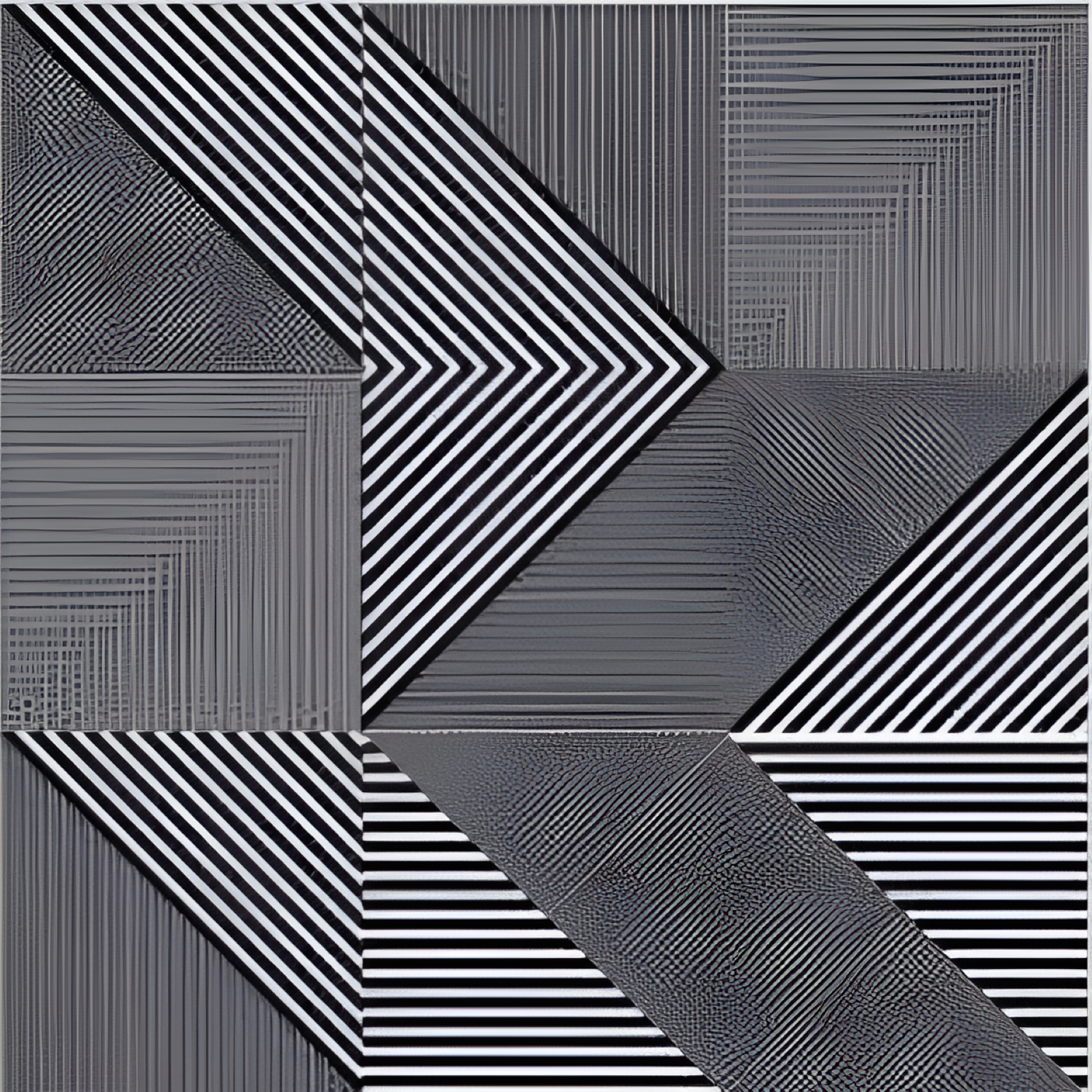 514 Decor Moroccan Vitrified Tile 12x12 inch with bold black and white linear geometric patterns forming optical illusions and angular abstract designs.









