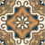 533 Decor Moroccan Vitrified Tile 12x12 inch featuring a bold central floral motif with petal shapes in white and beige, surrounded by intricate scrollwork and ornamental corners in rich blue and tan tones.