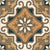 533 Decor Moroccan Vitrified Tile 12x12 inch featuring a bold central floral motif with petal shapes in white and beige, surrounded by intricate scrollwork and ornamental corners in rich blue and tan tones.