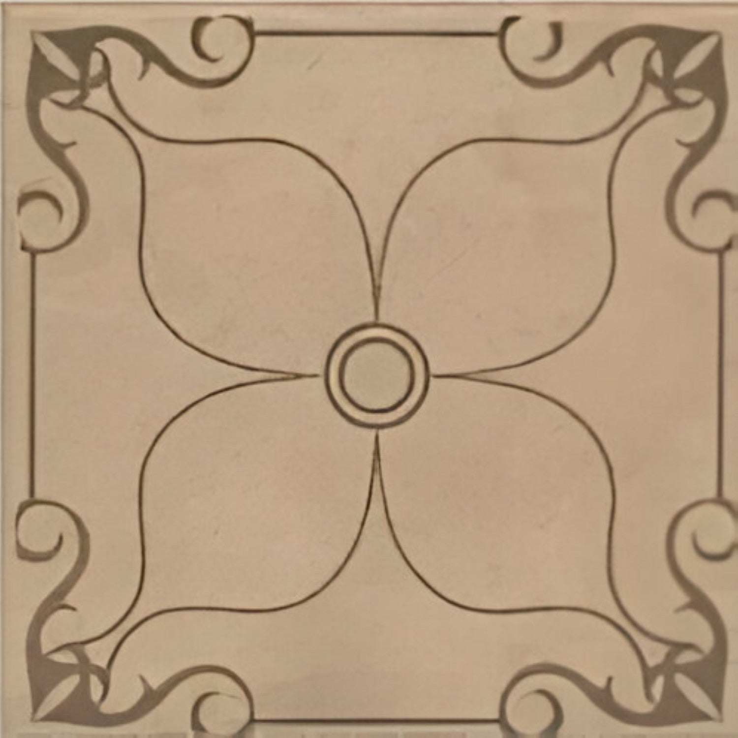 6001 Decor Vitrified Tile 20x20 Inch – A soft beige tile with a delicate floral motif in muted tones, offering an elegant and vintage-inspired aesthetic.