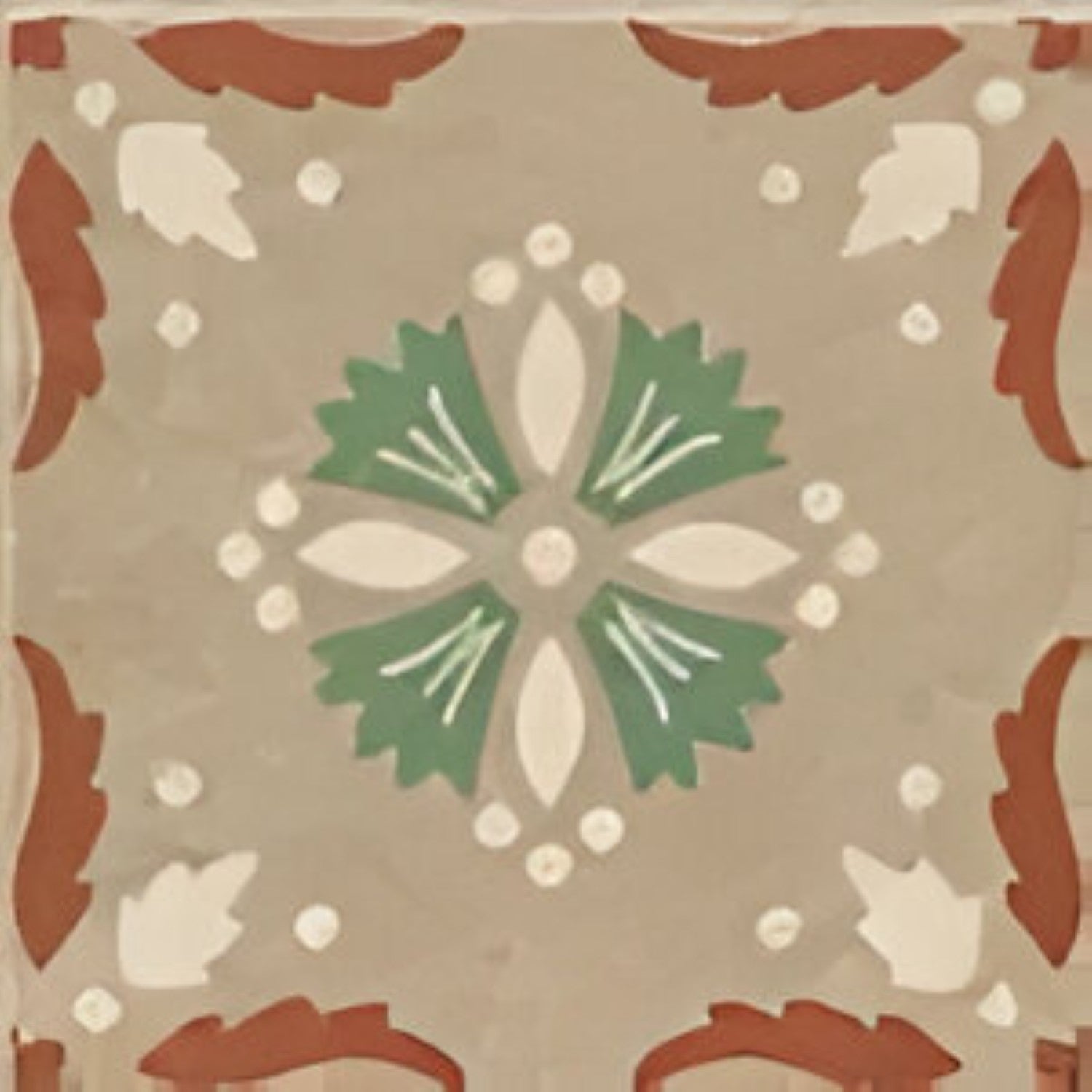 6001 Decor Vitrified Tile 20x20 Inch – A soft beige tile with a delicate floral motif in muted tones, offering an elegant and vintage-inspired aesthetic.