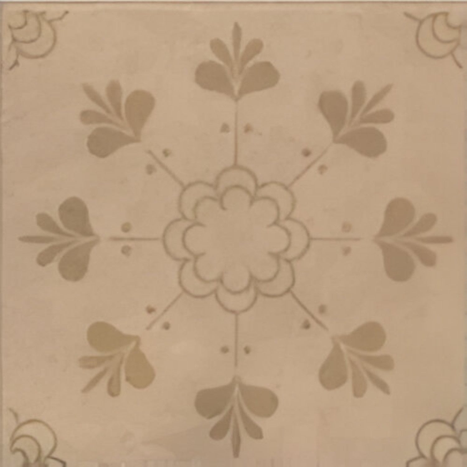 6001 Decor Vitrified Tile 20x20 Inch – A soft beige tile with a delicate floral motif in muted tones, offering an elegant and vintage-inspired aesthetic.