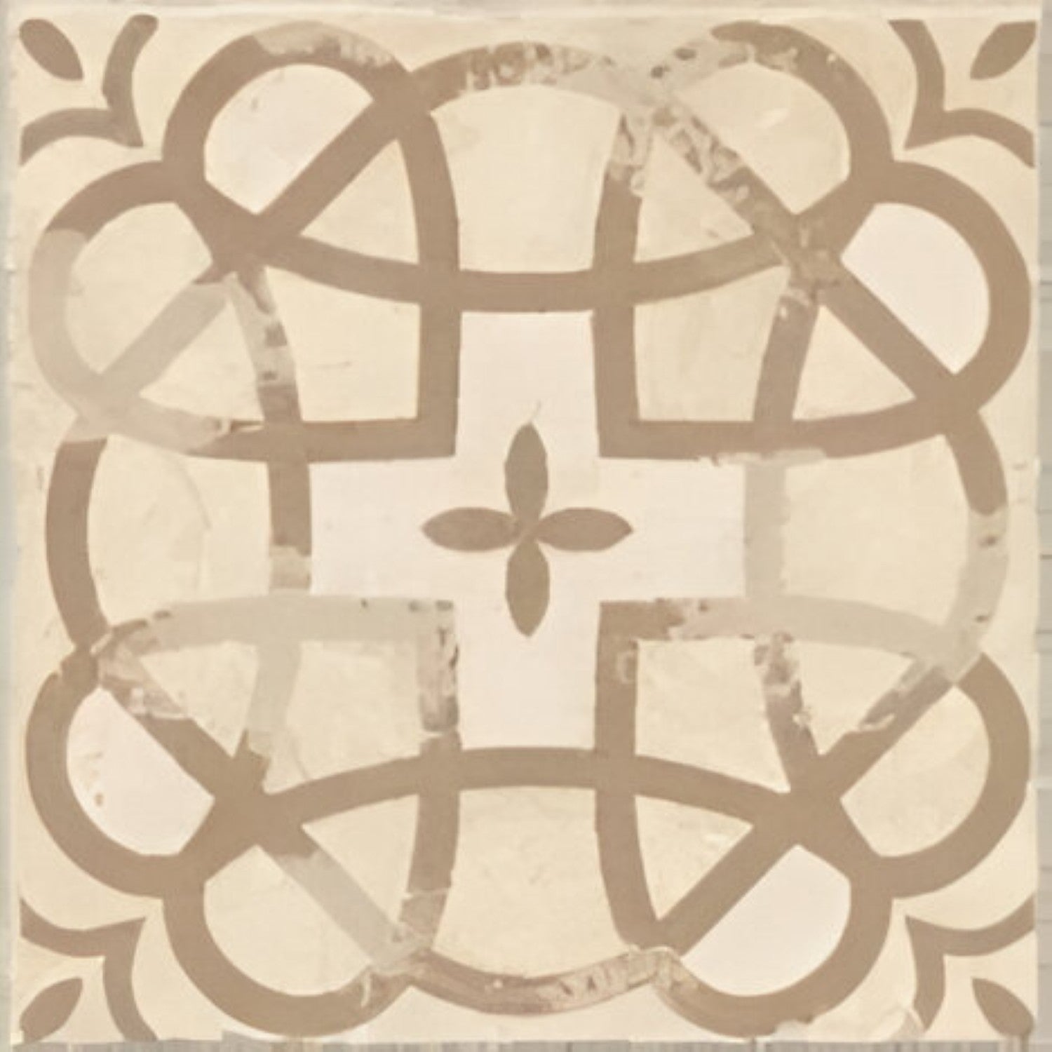 6005 Decor Vitrified Tile 20x20 Inch – Artistic decorative tile with intricate vintage-inspired motifs and warm-toned detailing, ideal for classic and heritage-themed spaces.