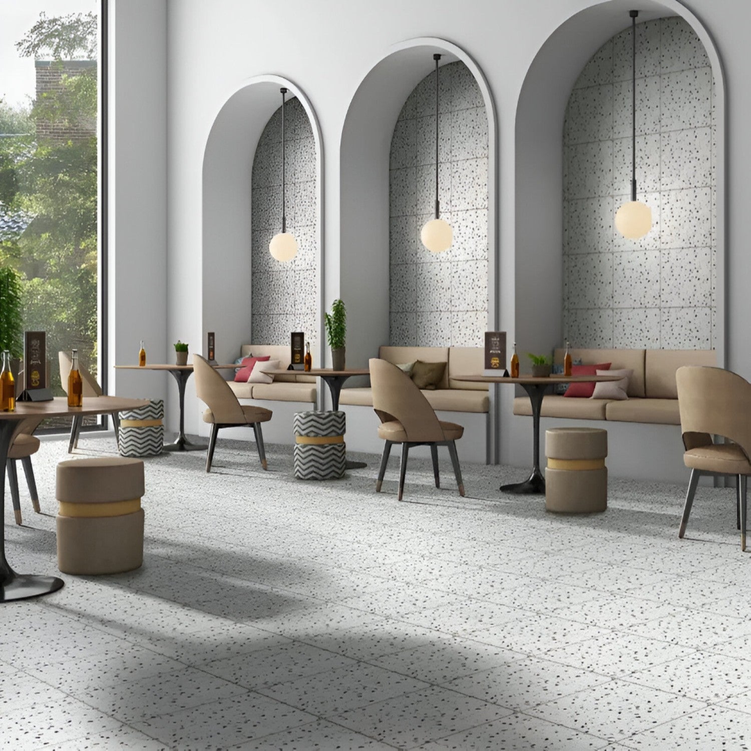 6259 Terrazzo Vitrified Tile 16 Inch x 16 Inch featuring a smooth terrazzo finish with subtle multicolor speckles suitable for modern wall and floor applications in living rooms kitchens and commercial spaces
