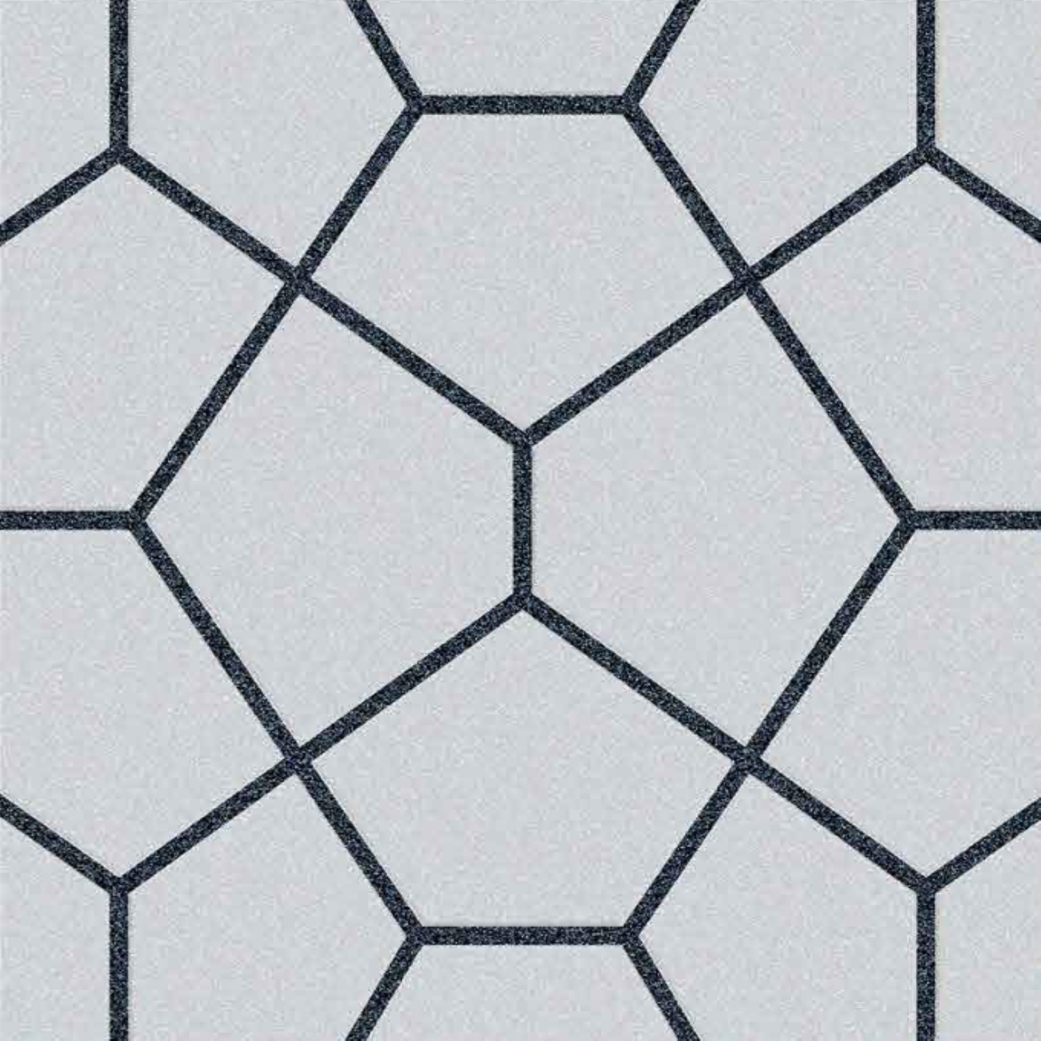 Outdoor patio space with wooden seating on geometric Moroccan vitrified tiles in black and white, featuring interlocking star and polygon patterns for a striking modern look.
