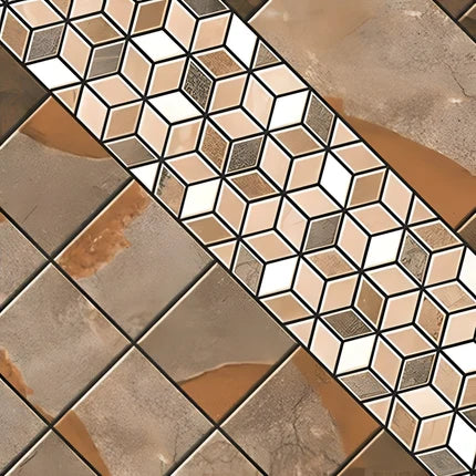 7551 Moroccan vitrified tile in 16 by 16 inch size featuring intricate printed Moroccan and Rangoli-inspired geometric and ornamental patterns arranged in a symmetrical layout with a smooth matt surface suitable for modern interior flooring spaces.