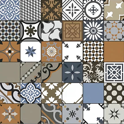 8065 Moroccan vitrified floor tile with detailed printed Moroccan and Rangoli inspired geometric pattern, matt finish surface, square 16×16 inch decorative tile suitable for residential and commercial flooring applications.
