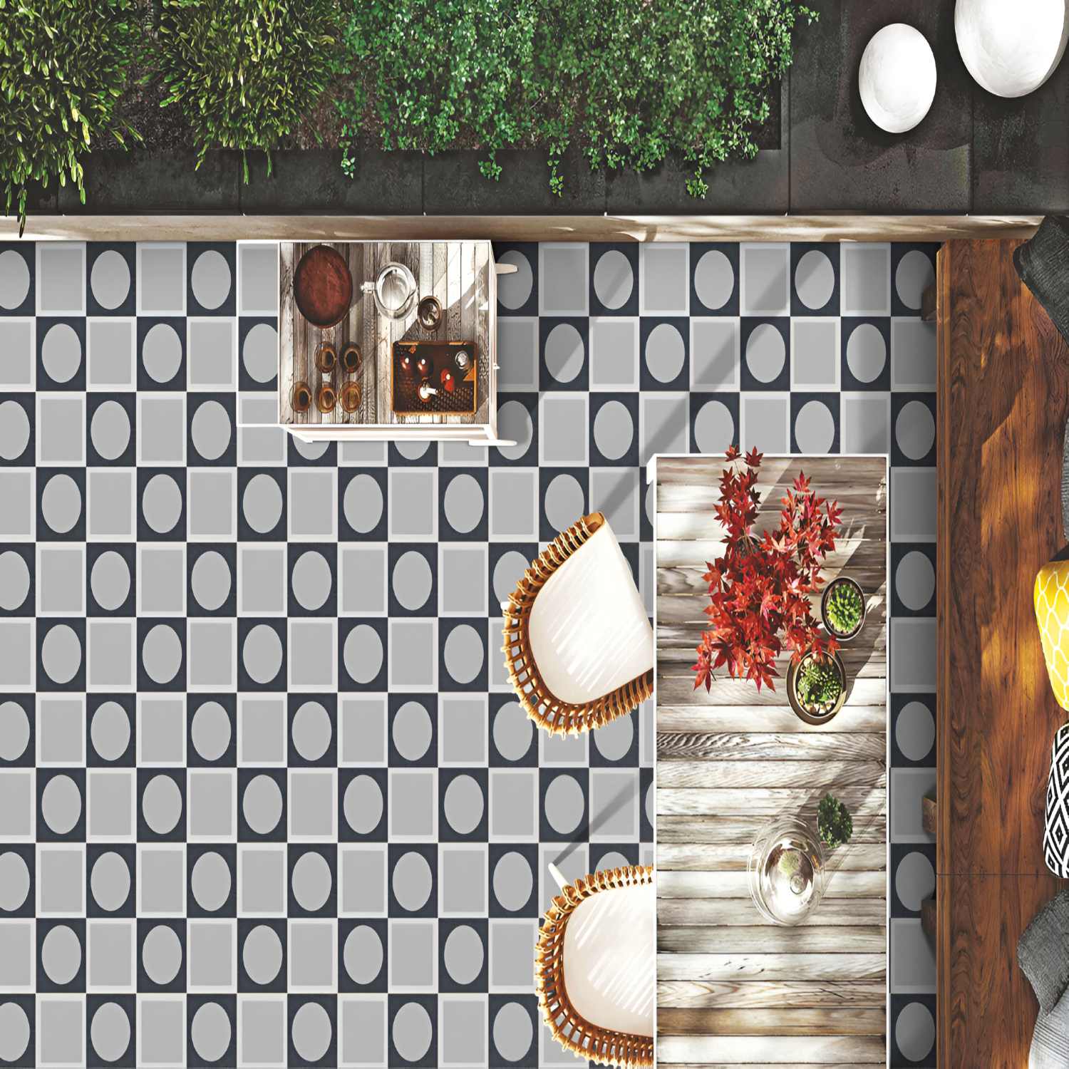 9117 Moroccan Vitrified Tile – 16x16 inch vitrified tile featuring intricate Moroccan patterns in soft blue and neutral tones with detailed geometric and floral designs.