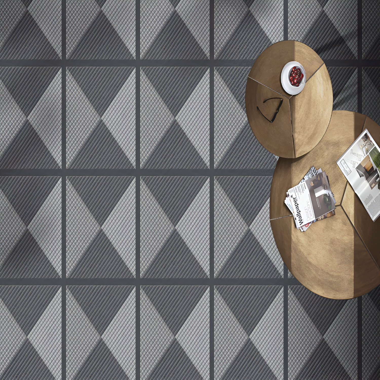 9140 Moroccan Vitrified Tile – 16x16 inch vitrified tile featuring classic Moroccan motifs in muted gray and beige tones with intricate geometric and floral detailing.